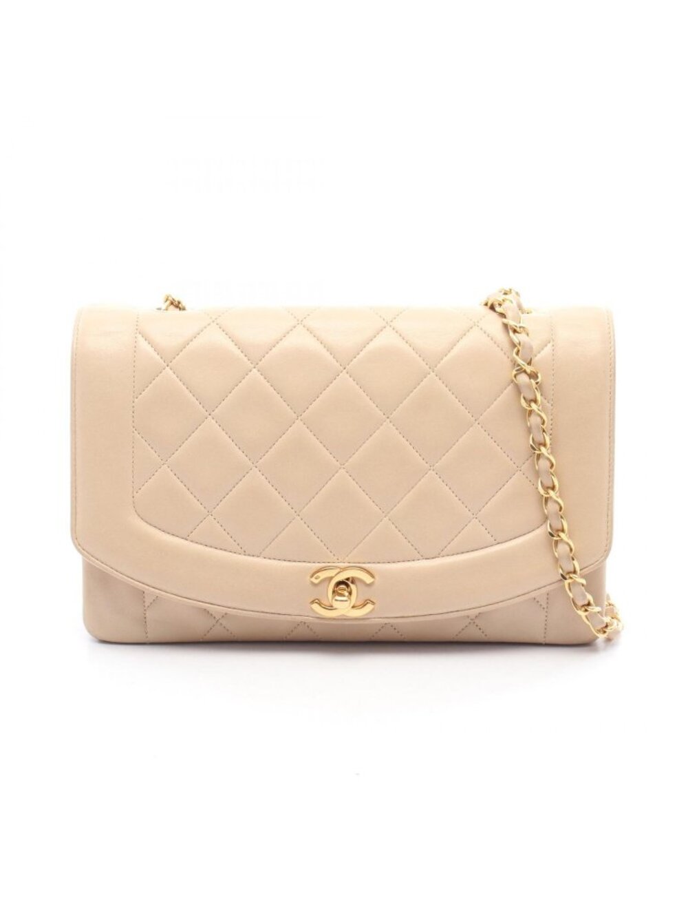 Chanel Shoulder Bag Quilted Diana Flap Light Beige Lambskin Chain